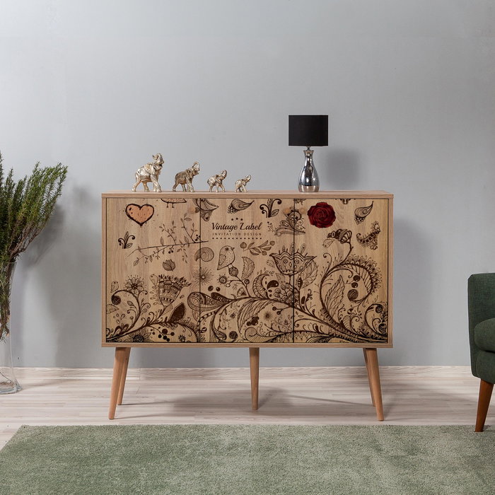 Hanah Home Mega-731 Consola Roble Sonoma, 120x90cm, Tablero Partículas Melamina, Patas Carpe, Mueble Salón Diseño